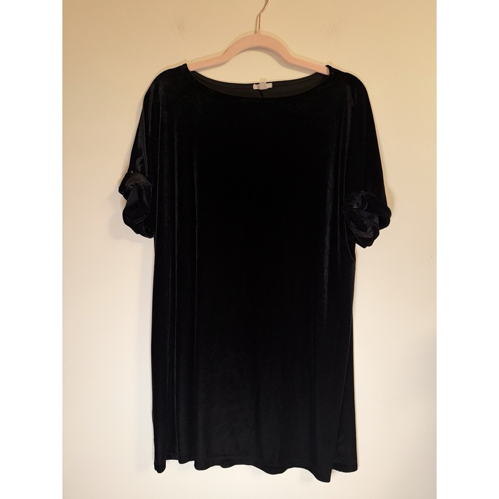 Urban Outfitters Ecote Black Velvet Split Cuff Mini Shift Dress - Size Large